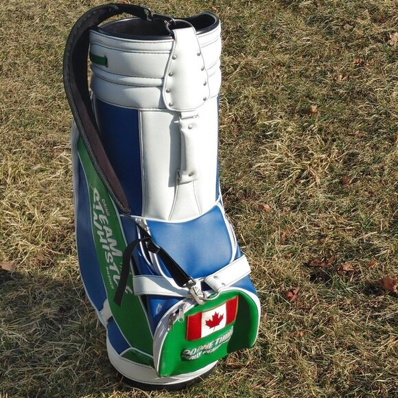 RARE Steam Whistle Beer Golf Bag Leather Embroidered Logo BELDING - Picture 3 of 11